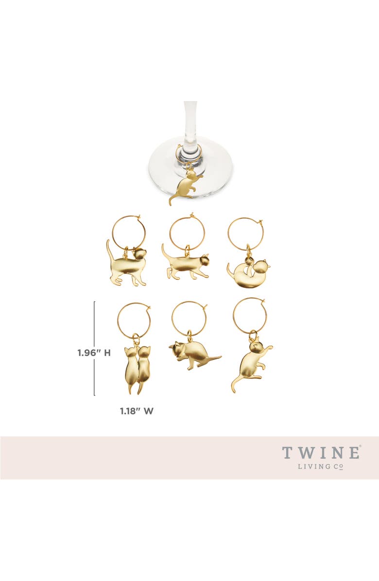 TWINE Cat Wine Charms Set of 6, Alternate, color, Gold