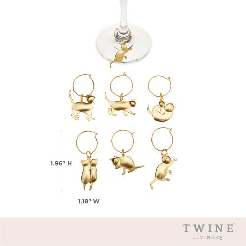 Twine Cat Wine Charms Set Of 6 In Gold