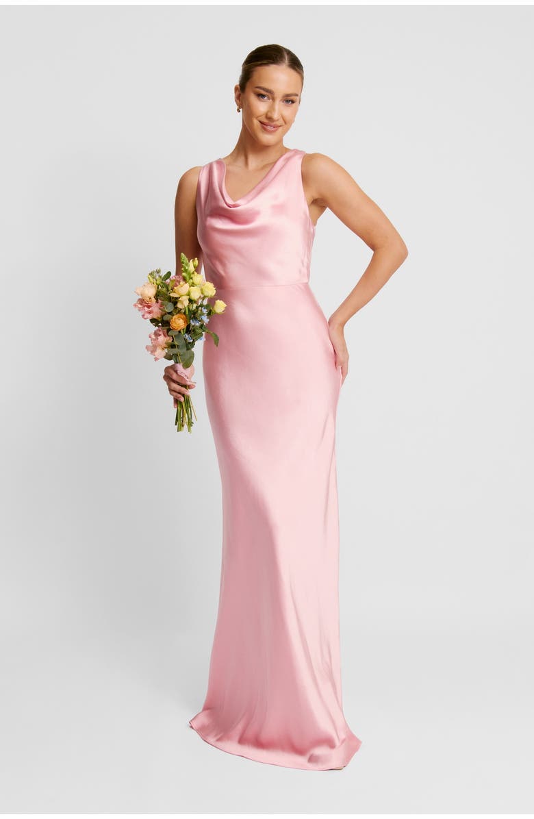 Six Stories Cowl Front Satin Bridesmaid Dress, Alternate, color, Rose Pink