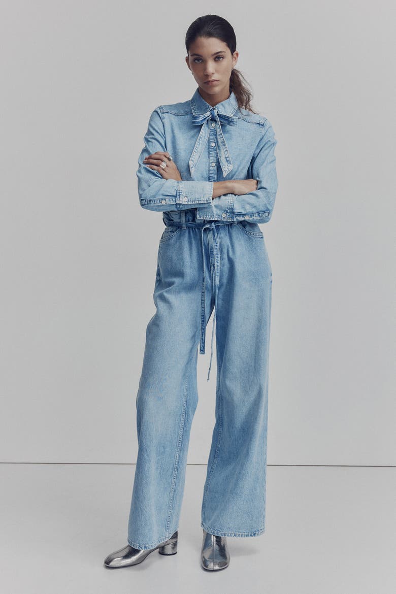 Belted Paper Bag Jeans, Main, color, Light denim blue