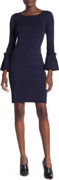 Nina Leonard Pleated Long Sleeve Minidress