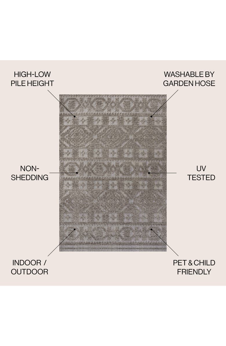 JONATHAN Y Citta High-Low Pile Mediterranean Tile Indoor/Outdoor Area Rug, Alternate, color, Dark Gray/Ivory