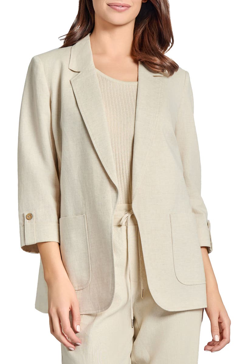 Jones New York Roll Tab Sleeve Linen Blend Blazer, Main, color, 