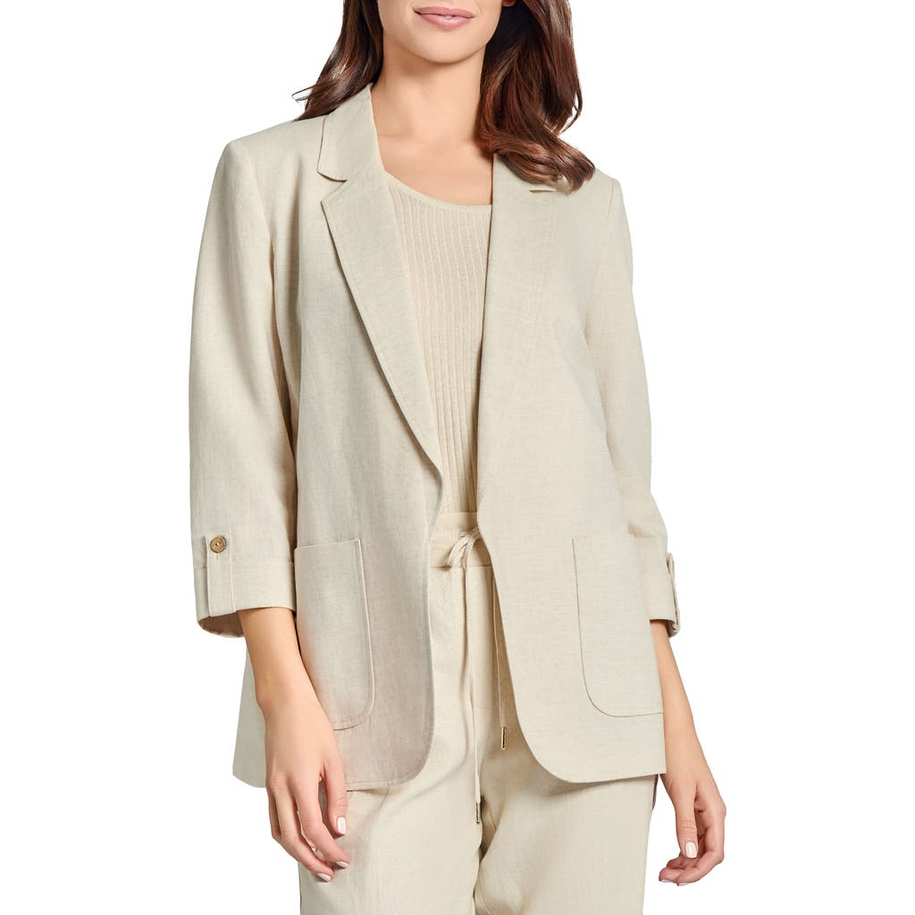Jones New York Roll Tab Sleeve Linen Blend Blazer In Natural Stone