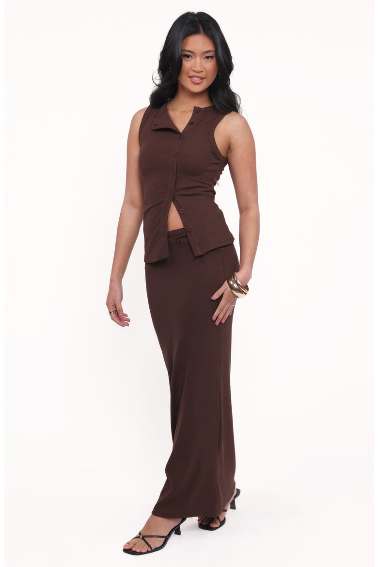 Adeline Buttoned Cotton Top & Maxi Skirt Set, Alternate, color, CHOCOLATE