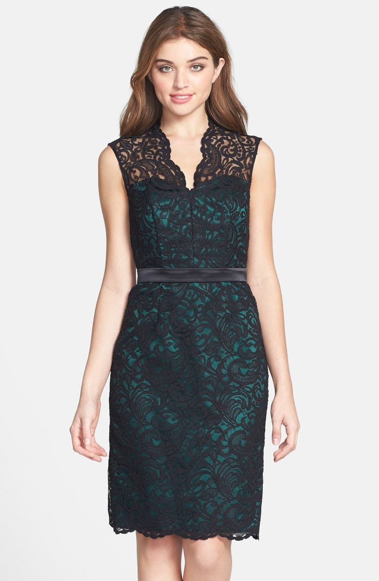 Dessy Collection Lace Overlay Matte Satin Dress, Main, color, 