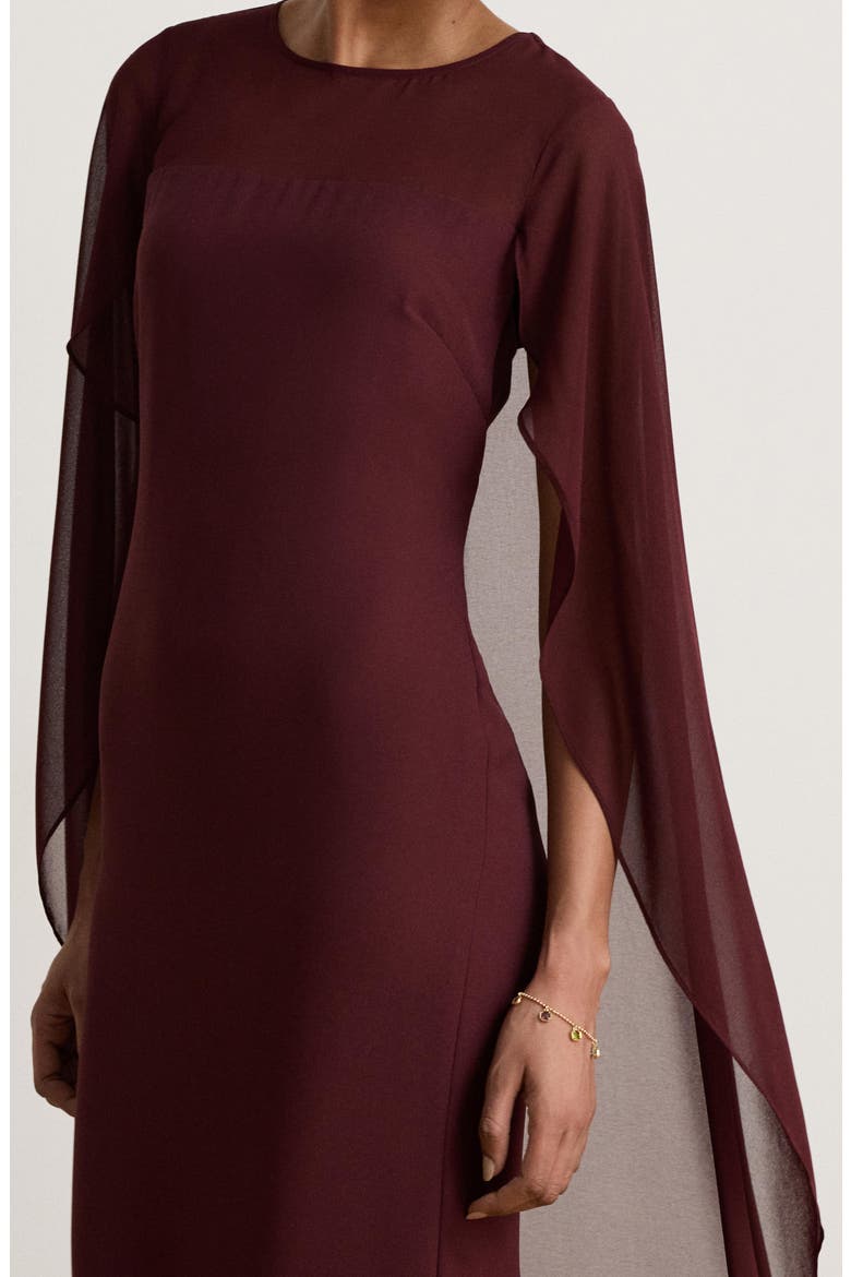 Cape Detail Triple Georgette Gown, Alternate, color, DARK GARNET BURGUNDY