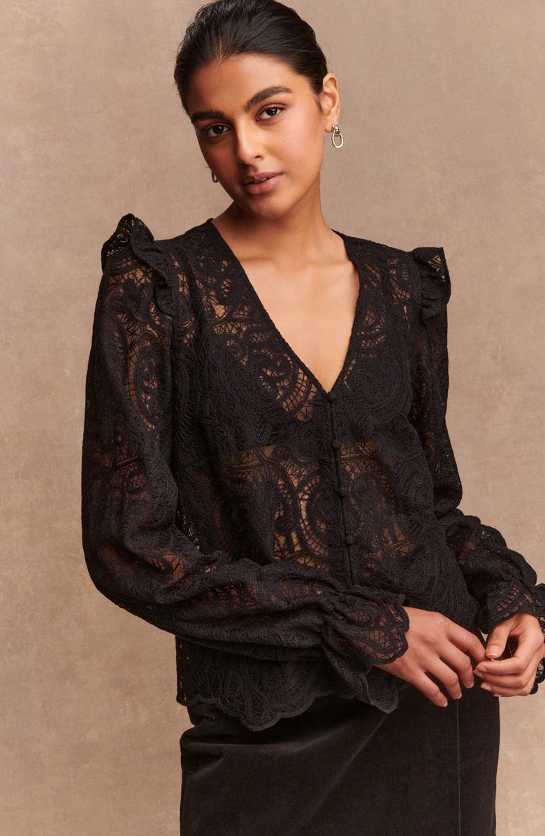 NEXT Long Sleeve Lace Top, Alternate, color, Black