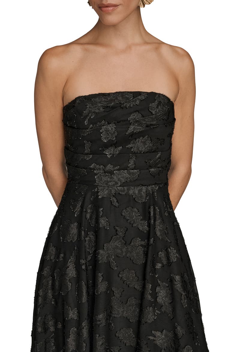 Ruched Metallic Strapless Gown, Alternate, color, BLACK