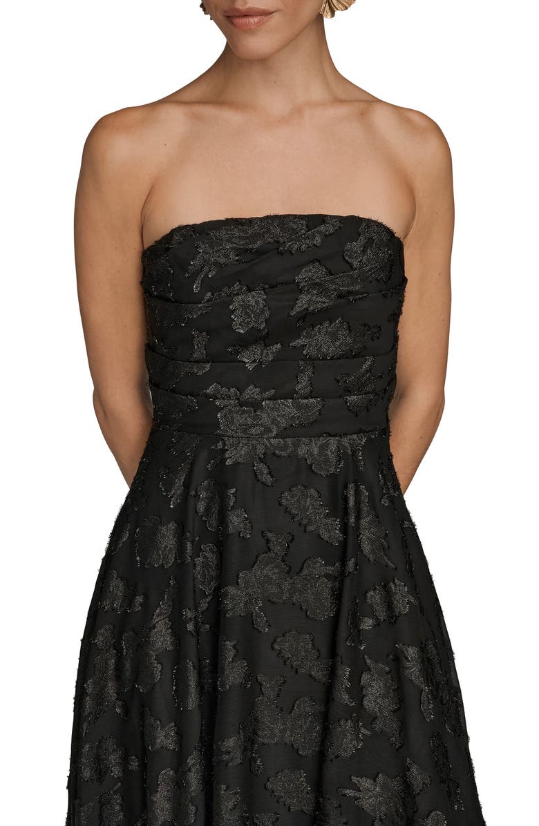 Donna Karan New York Ruched Metallic Strapless Gown, Alternate, color, Black