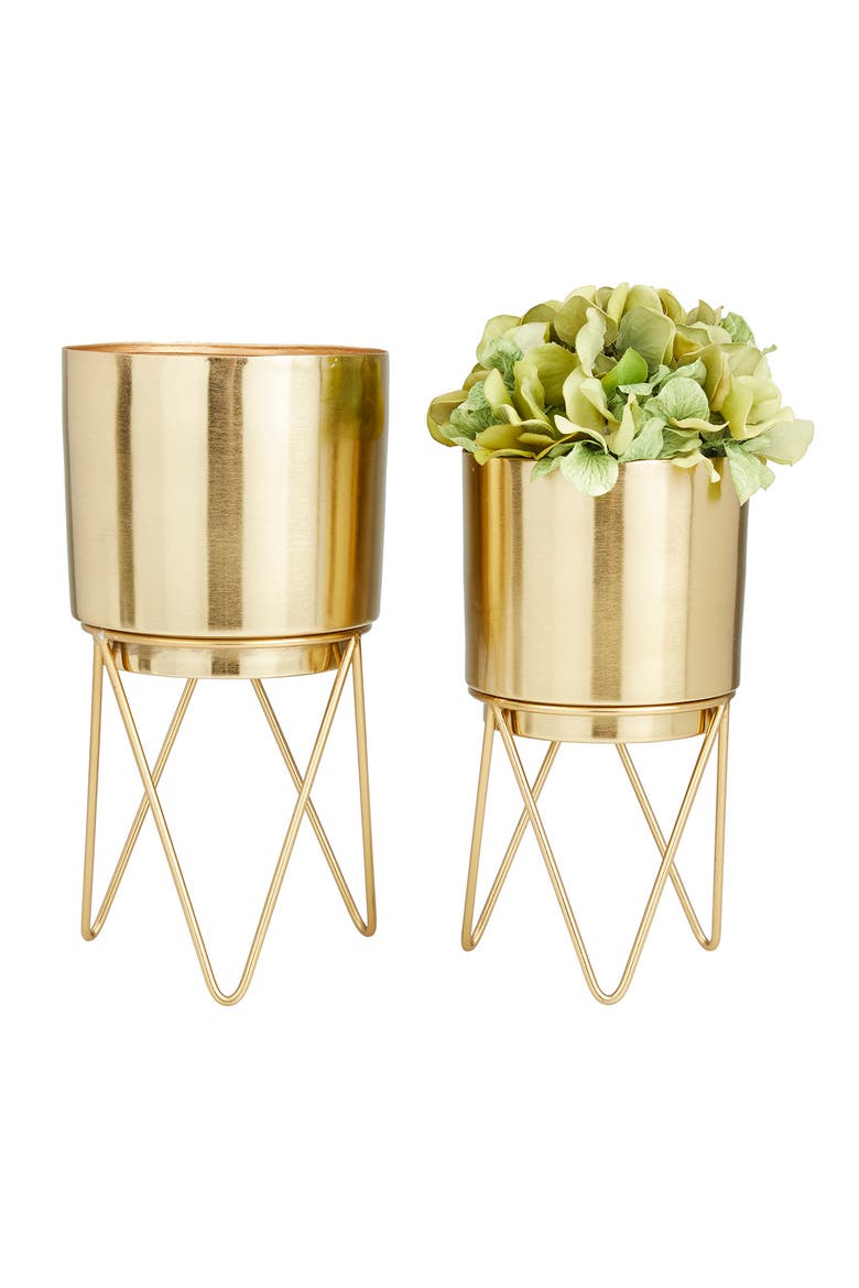 Goldtone Metal Modern Planter with Removable Stand - Set of 2, Main, color, GOLD