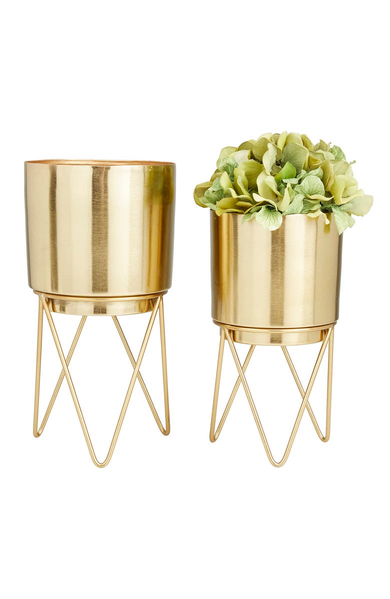 COSMO BY COSMOPOLITAN Goldtone Metal Modern Planter with Removable Stand - Set of 2, Main, color, 