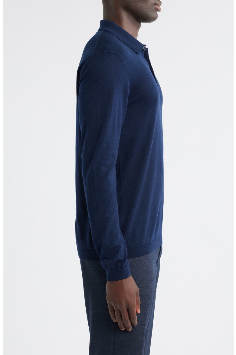 Long Sleeve Wool & Silk Polo Sweater, Alternate, color, NAVY