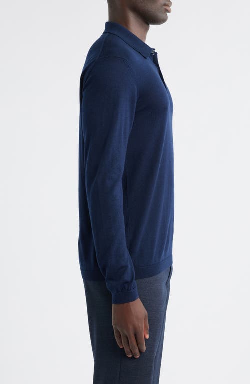 Jack Victor Long Sleeve Wool & Silk Polo Sweater In Blue