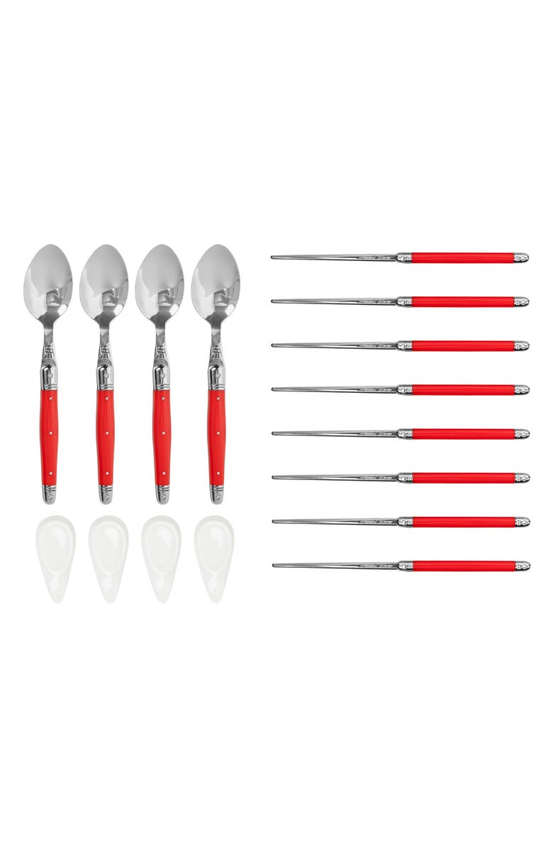 FRENCH HOME 12-Piece Laguiole Spoons, Chopsticks & Ceramic Rest Set, Alternate, color, Red