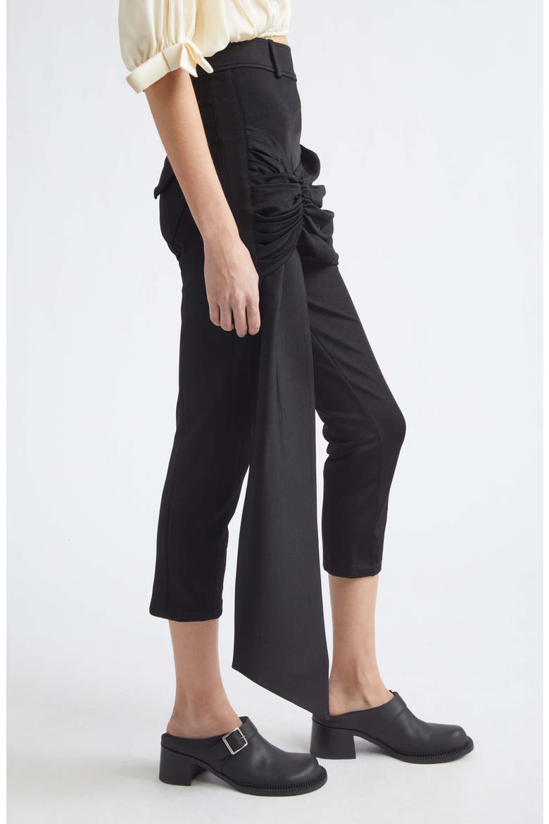 High Waist Drape Front Stretch Capri Pants, Alternate, color, BLACK