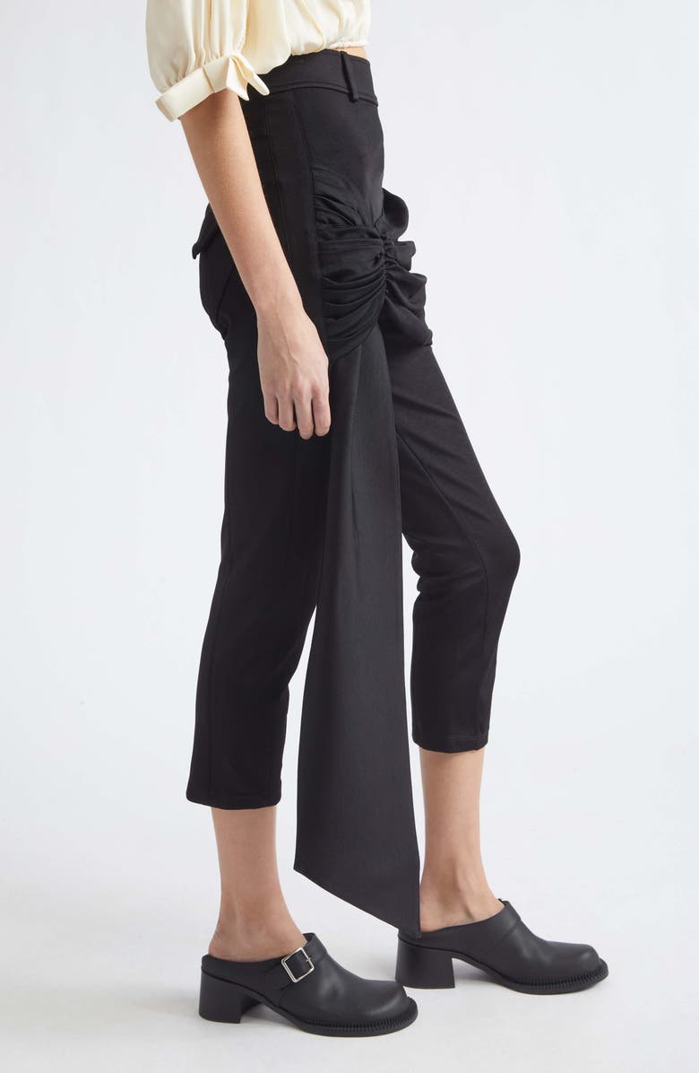 Rabanne High Waist Drape Front Stretch Capri Pants, Alternate, color, Black