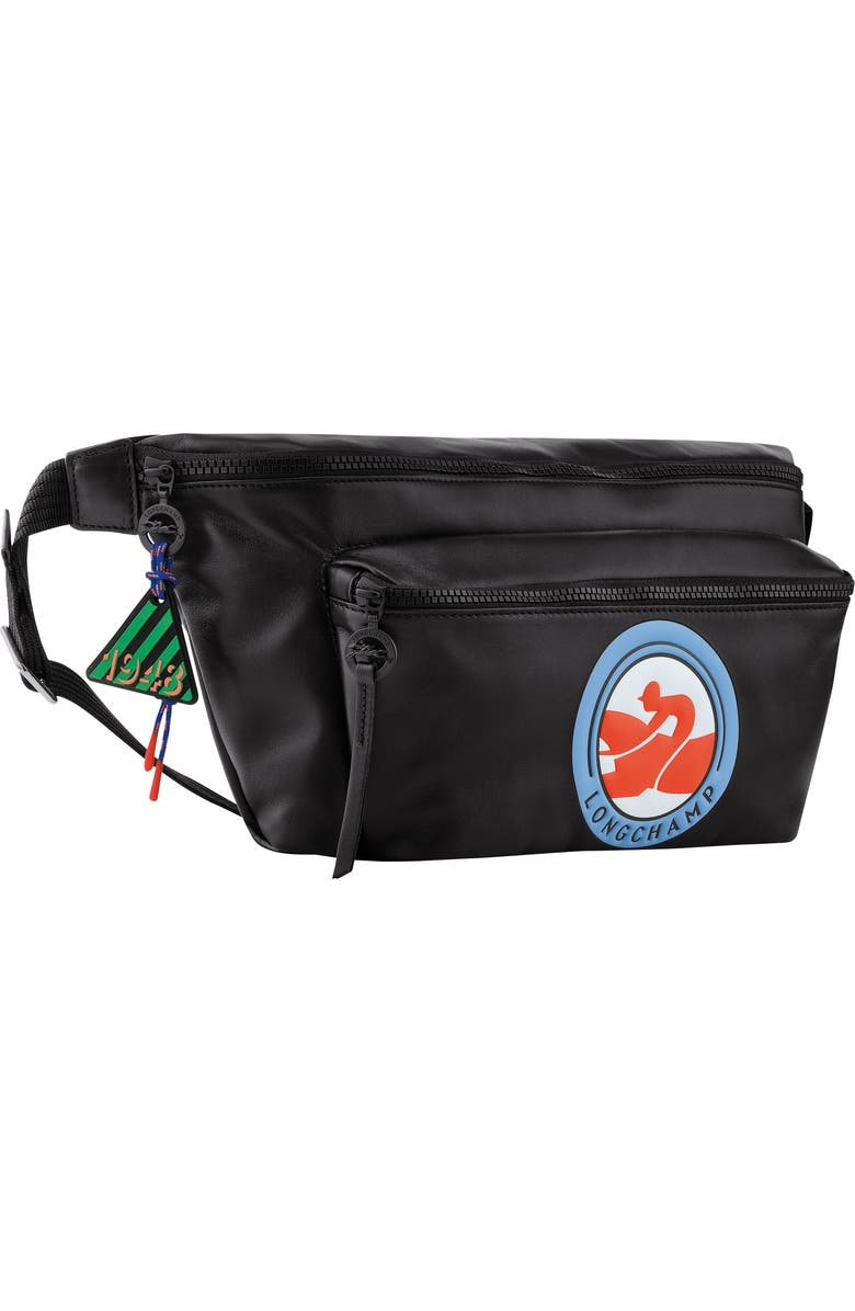 Longchamp Lambskin Leather Belt Bag, Alternate, color, Black