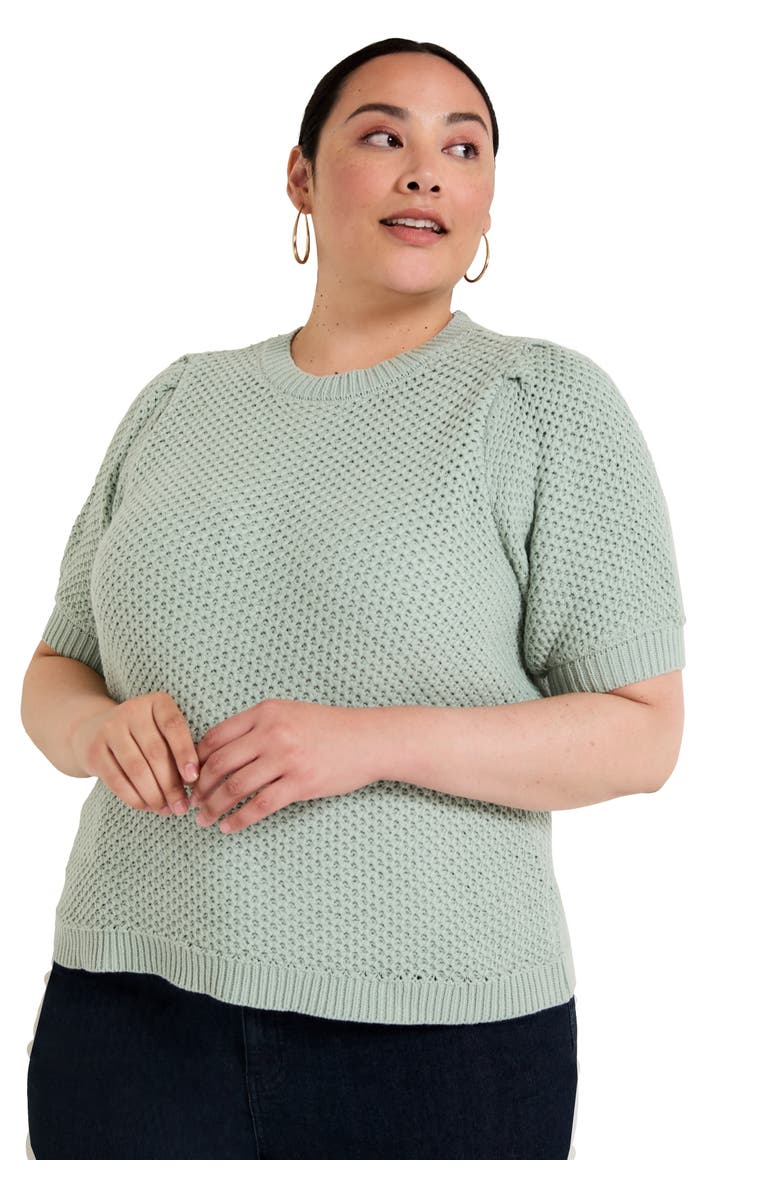 June + Vie Puff-Sleeve Knit Sweater, Main, color, Light Jade