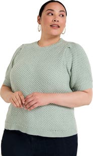 June + Vie Puff-Sleeve Knit Sweater