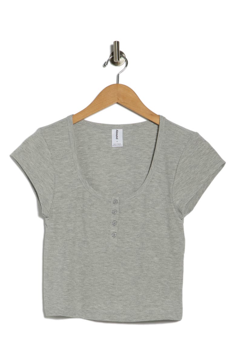 Abound Short Sleeve Crop Ribbed Henley, Alternate, color, Grey Heather