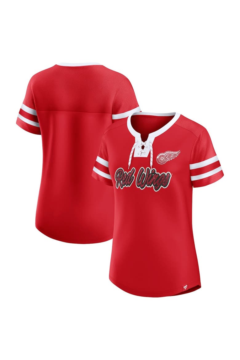 Women's Fanatics Red Detroit Red Wings Iconic Athena Lace-Up T-Shirt, Main, color, Red