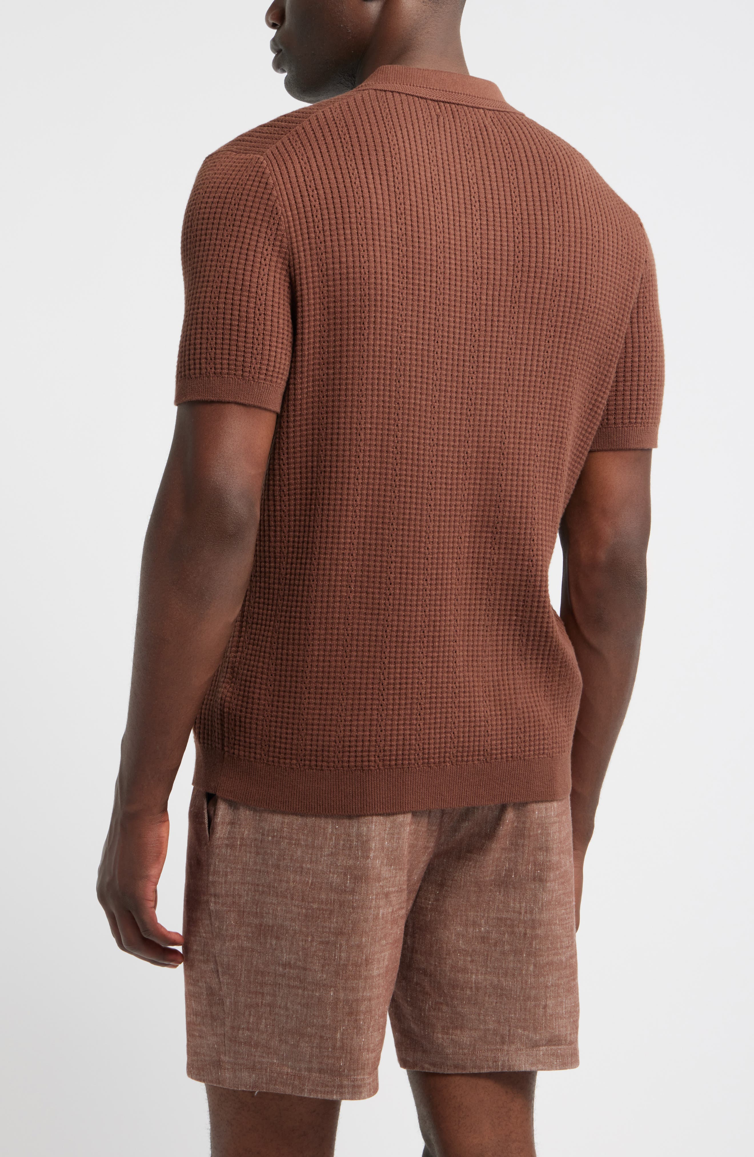 Мужские свитеры Nordstrom Textured Johnny Collar Cotton & Silk Polo Sweater — фото 3