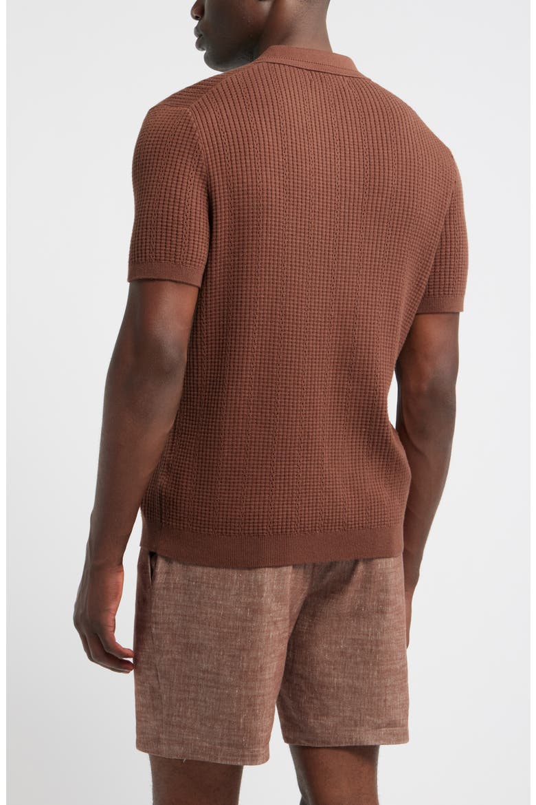 Textured Johnny Collar Cotton & Silk Polo Sweater, Alternate, color, BROWN ROCK