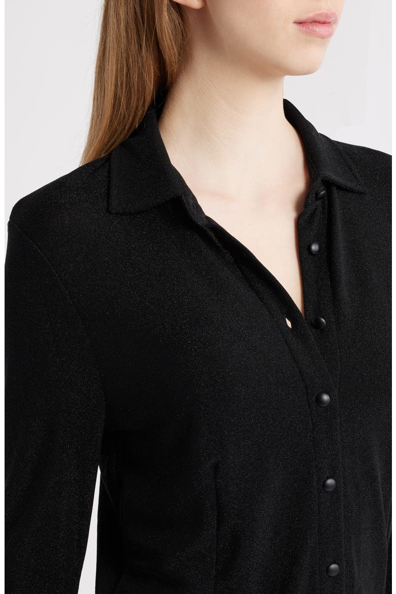 Elsa Metallic Button-Up Shirt, Alternate, color, BLACK