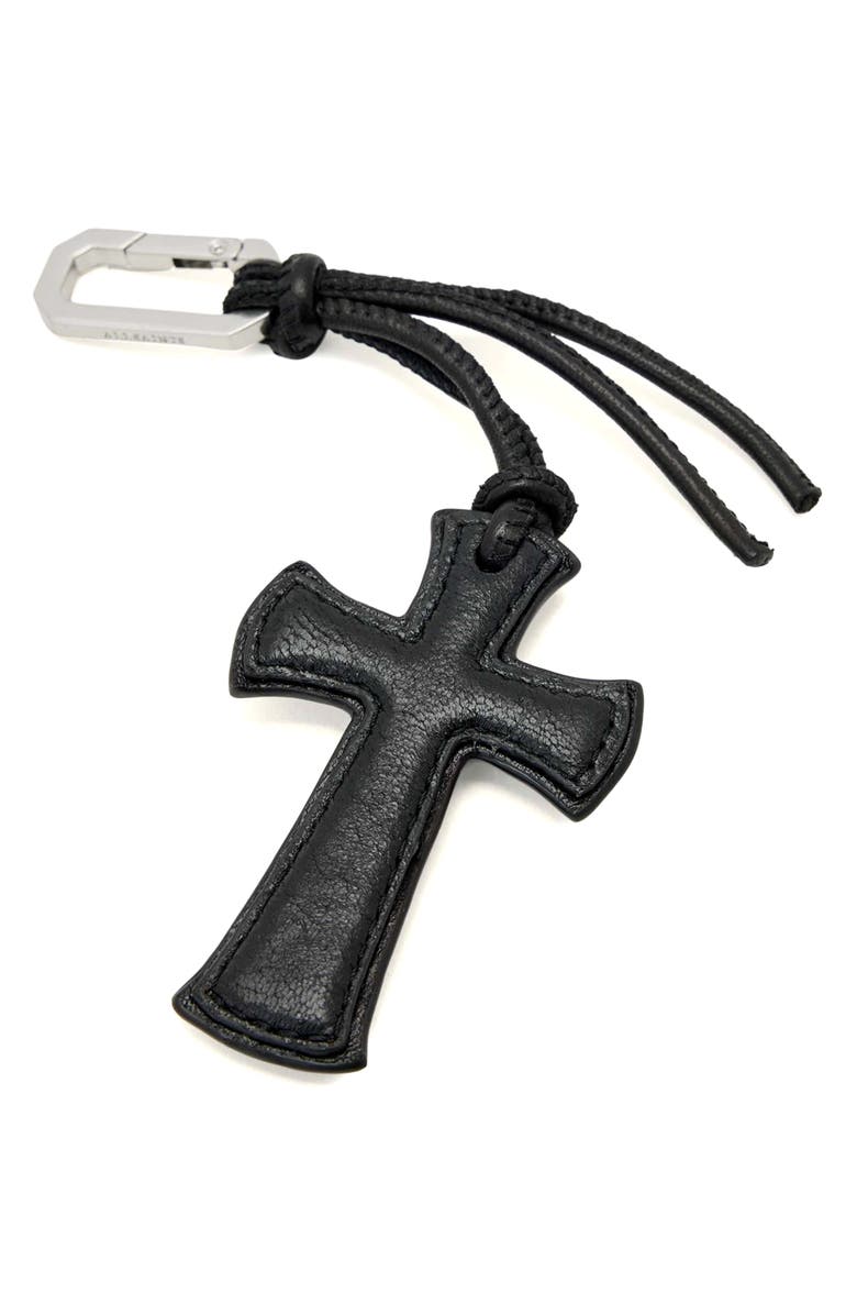 AllSaints Leather Cross Keyring, Alternate, color, 