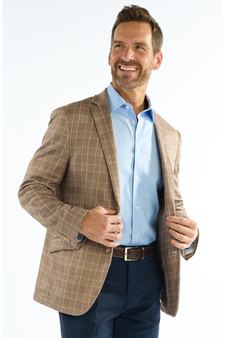 Plaid Knit Sport Coat, Alternate, color, CAMEL