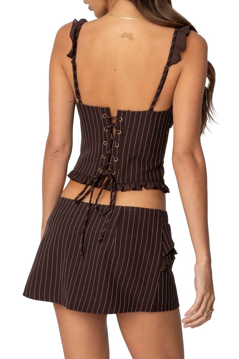 Colleen Ruffle Pinstripe Corset Top, Alternate, color, BROWN