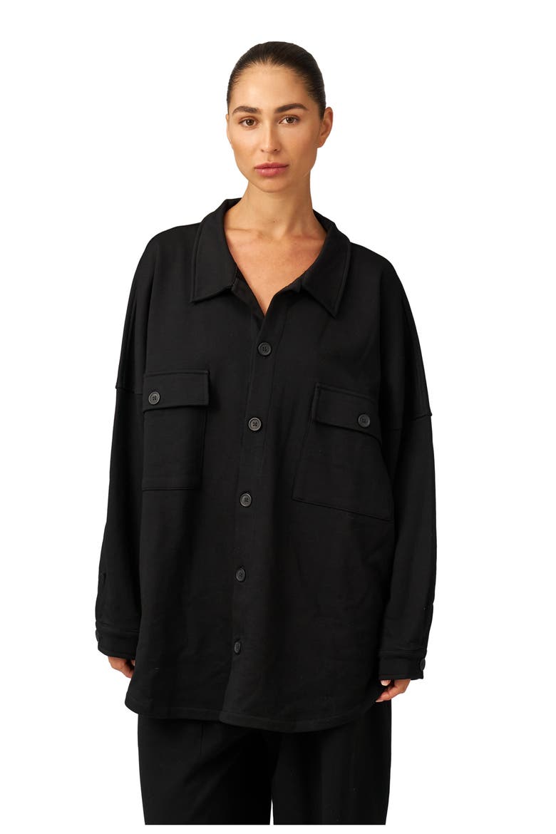 Cozy Coast Airport Button Up Shacket, Main, color, Black