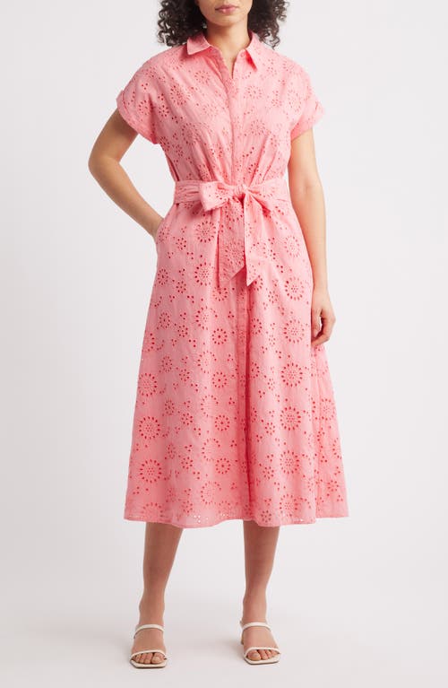 Caslonr Caslon(r) Eyelet Embroidery Cotton Shirtdress In Pink Geranium
