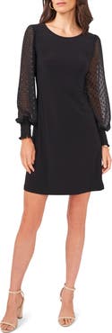 Chaus Mixed Media Clip Dot Long Sleeve Sheath Minidress