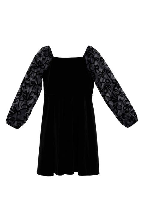 Kids' Sheer Bow Sleeve Velvet Party Dress (Big Kid)