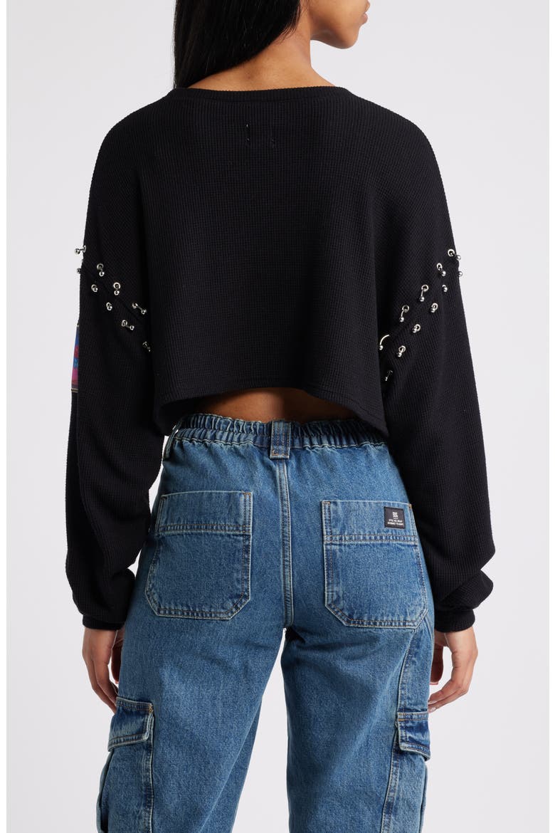 Stitch Me Up Embroidered Logo Crop Top, Alternate, color, BLACK