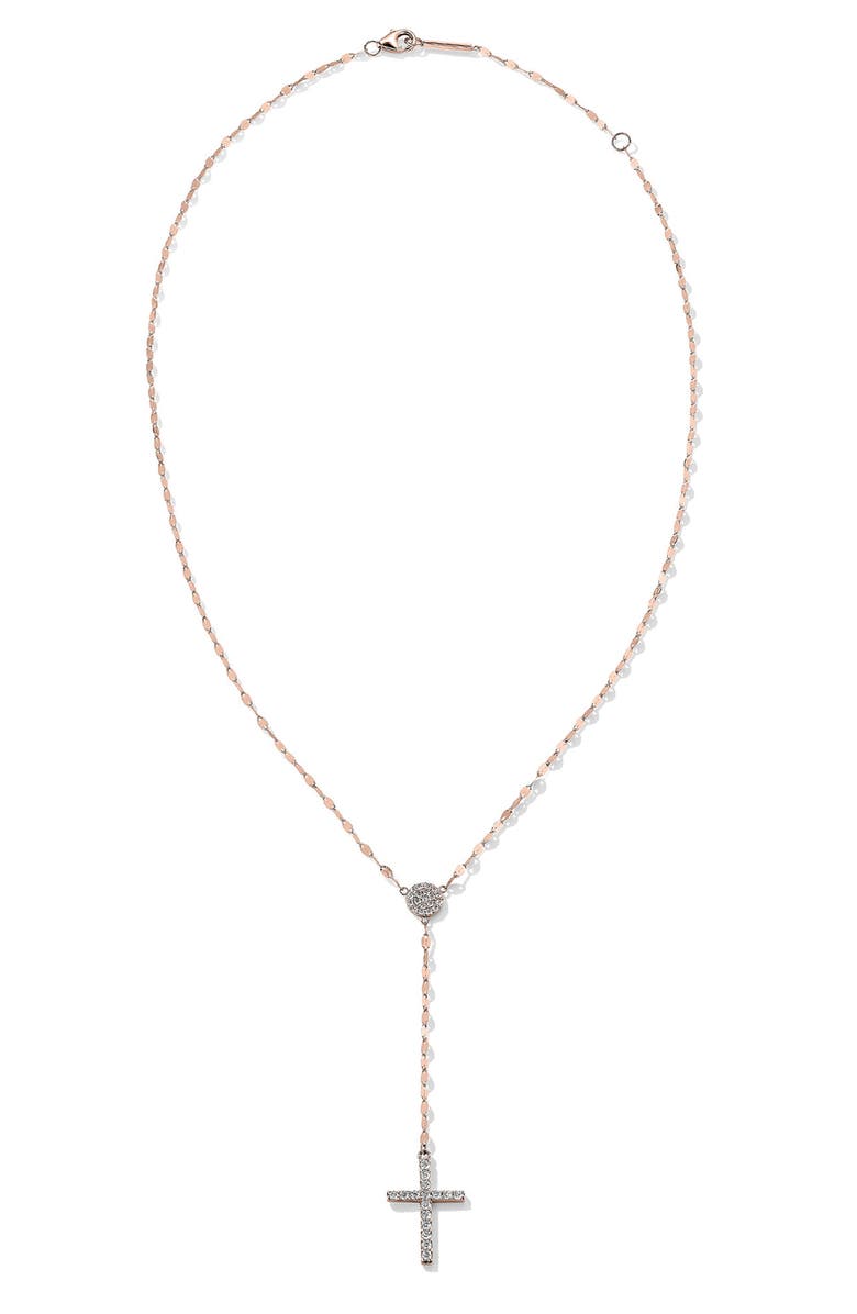 LANA 14K Gold Diamond Pavé Cross Pendant Necklace, Alternate, color, Rose Gold