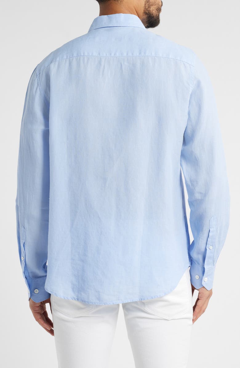 Bugatchi Axel Shaped Fit Linen Button-Up Shirt, Alternate, color, Sky