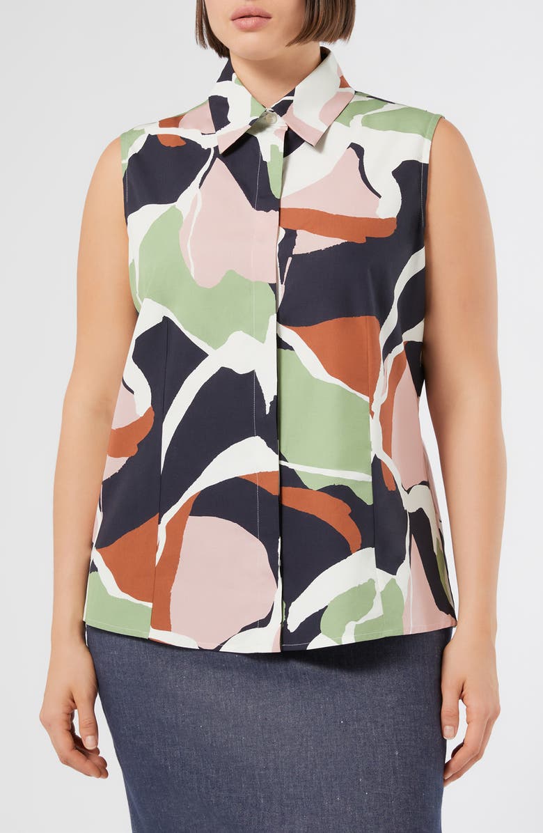 Marina Rinaldi Conico Cotton Poplin Button-Up Shirt, Main, color, White