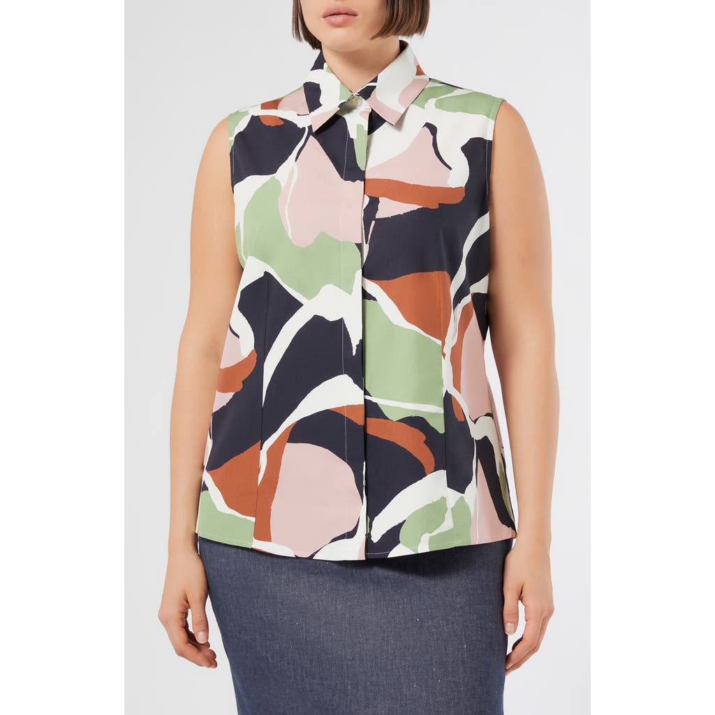 Marina Rinaldi Conico Cotton Poplin Button-up Shirt In Multi