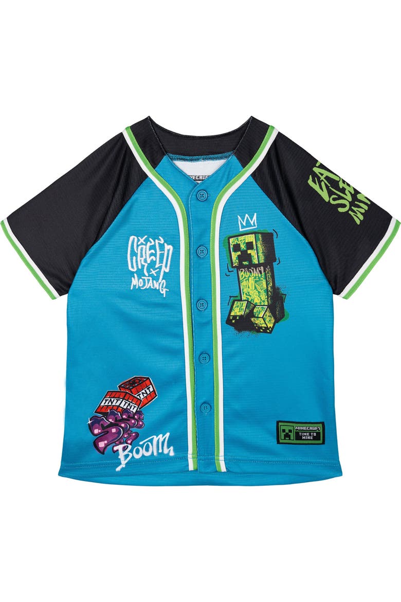 Creeper Baseball Jersey (toddler, Little Kid & Big Kid), Main, color, Creeper Cyan Black