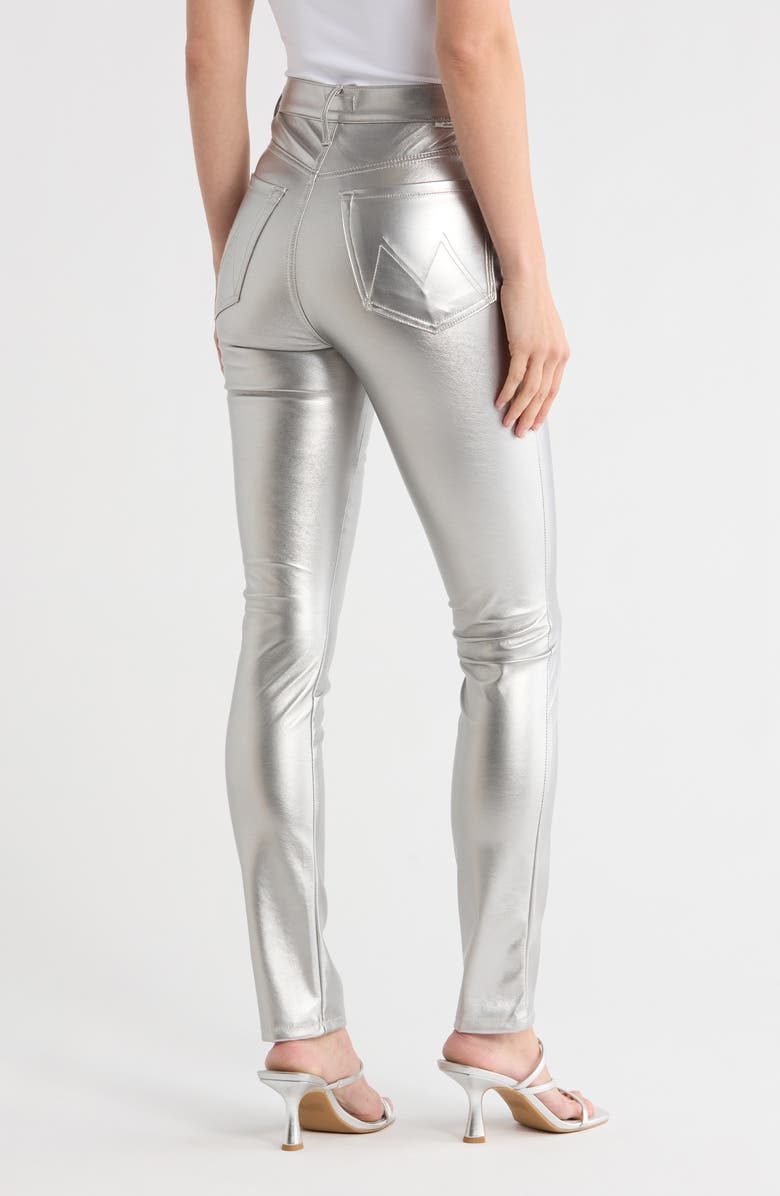 MOTHER High Waist Rail Skimp Metallic Faux Leather Pants, Alternate, color, Silver Dagger