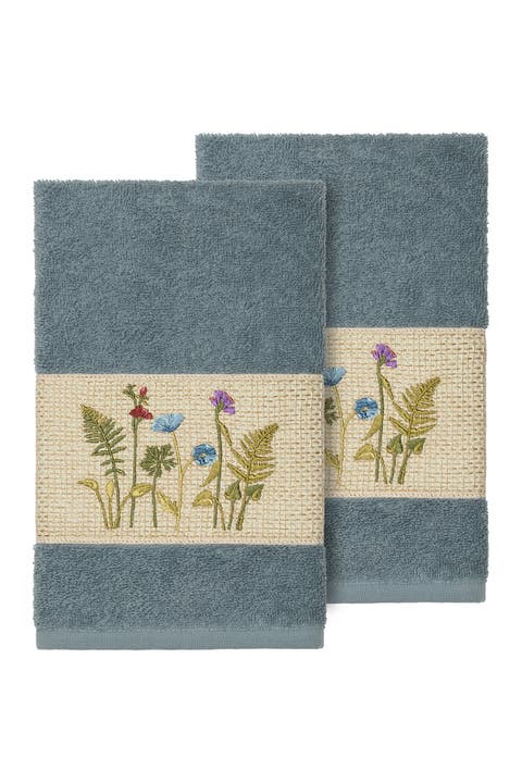 Serenity Embellished Hand Towel - Set of 2 - Teal