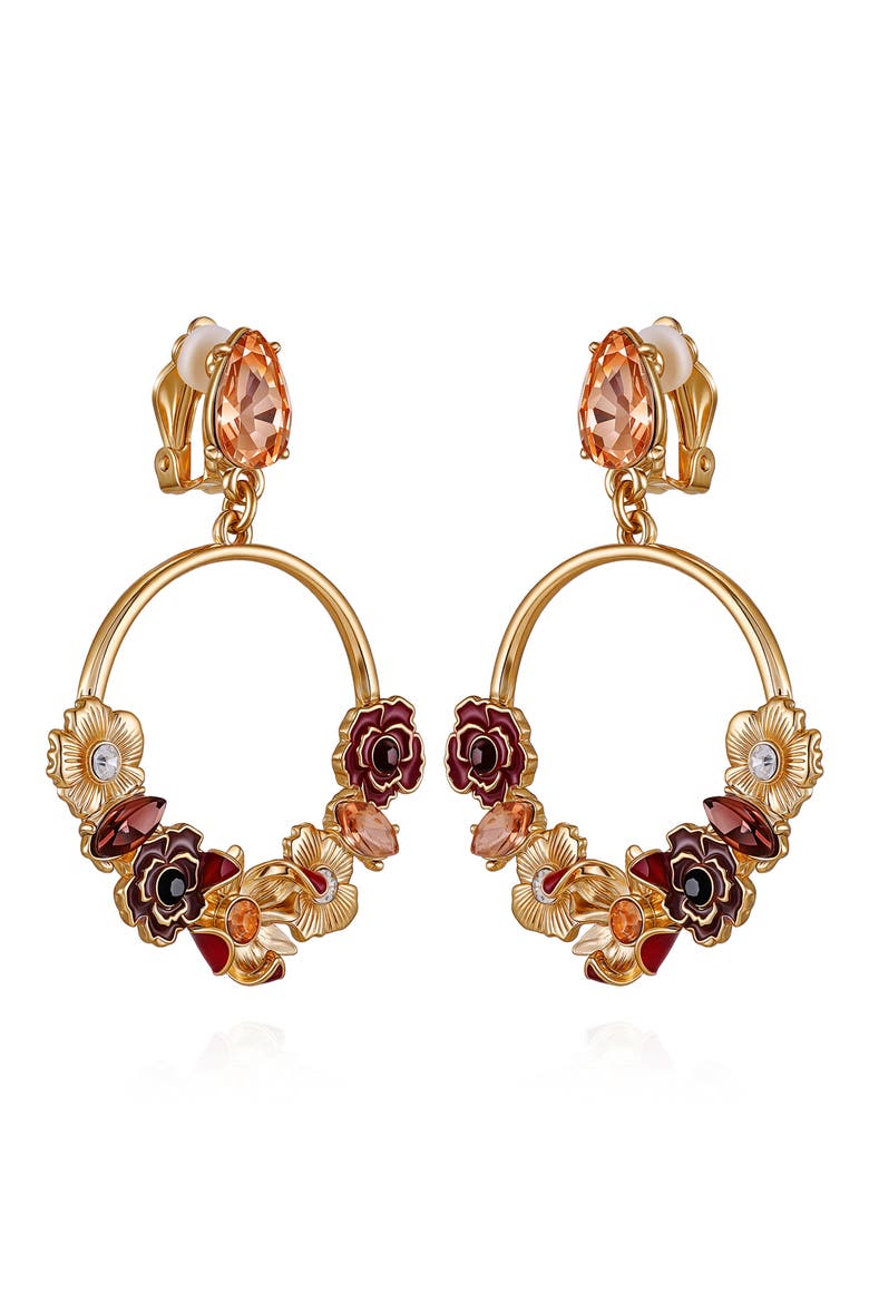 Floral Drop Clip-On Earrings, Main, color, GOLD TONE