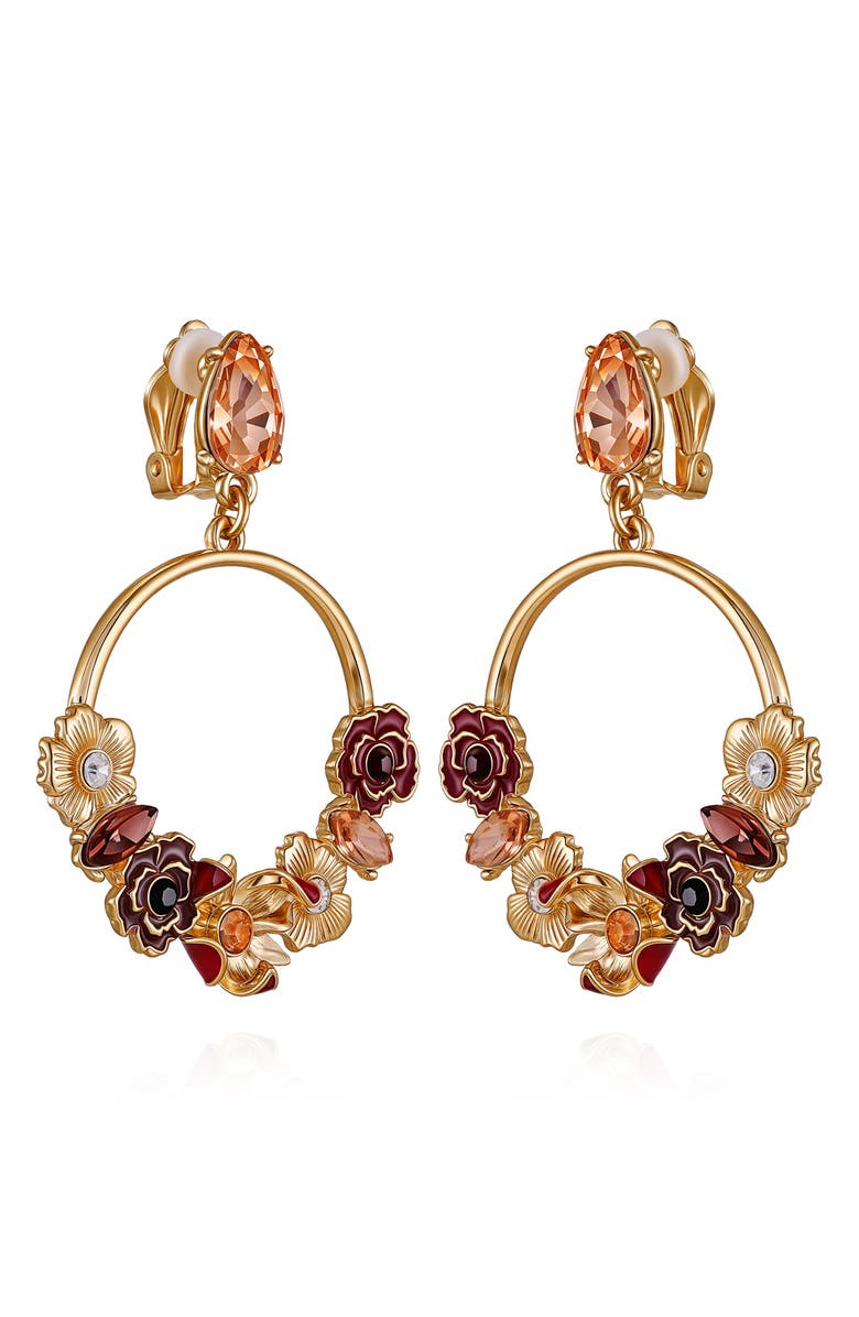 GUESS Floral Drop Clip-On Earrings, Main, color, Gold Tone