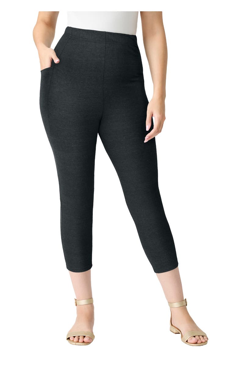 Roaman's Side-Pocket Essential Capri Legging, Main, color, Heather Charcoal