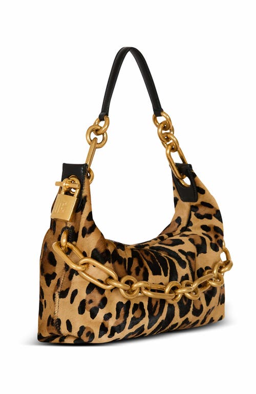 Balmain Sync Medium Leopard Print Leather Bag In Brown