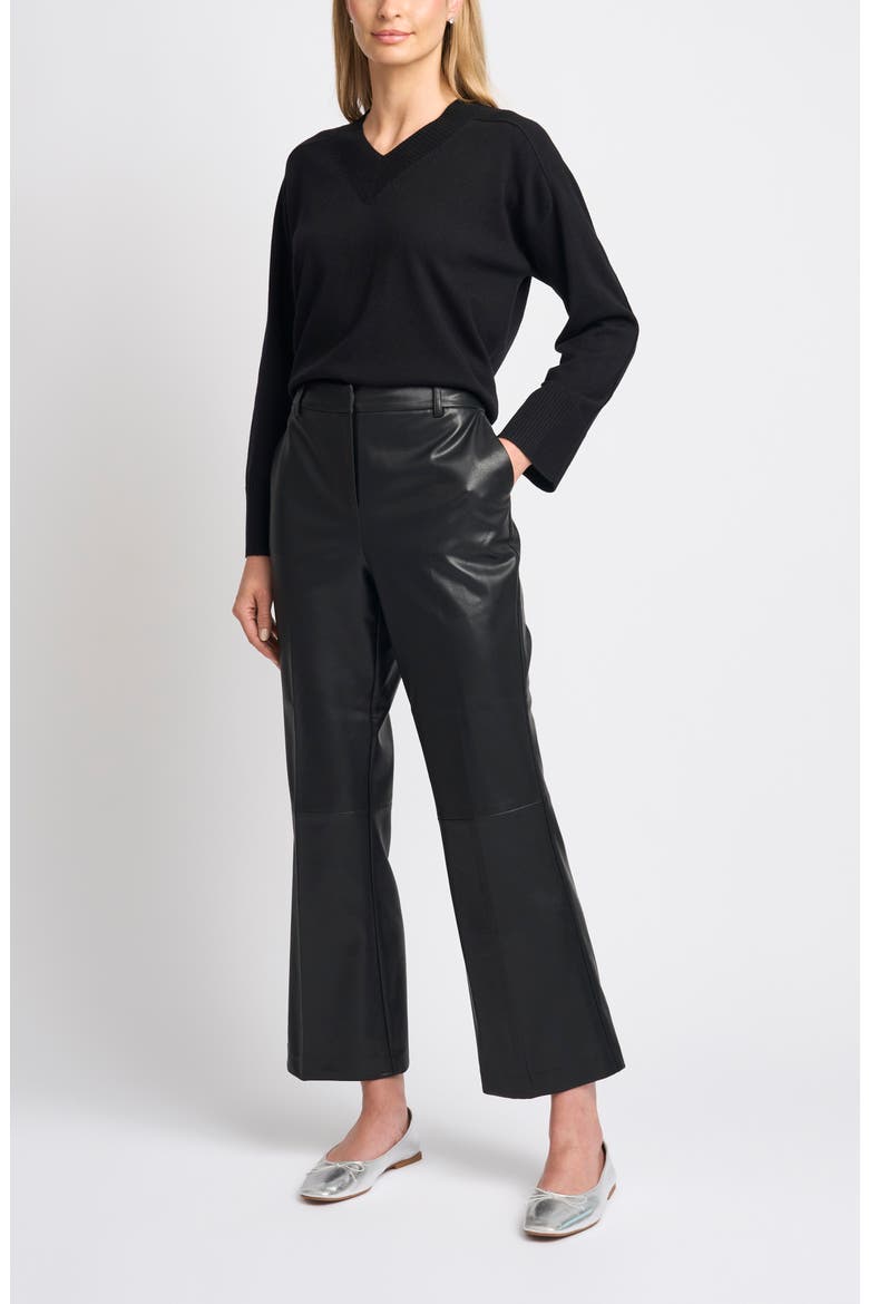 Faux Leather Tailored Ankle Straight Leg Pants, Alternate, color, RICH BLACK
