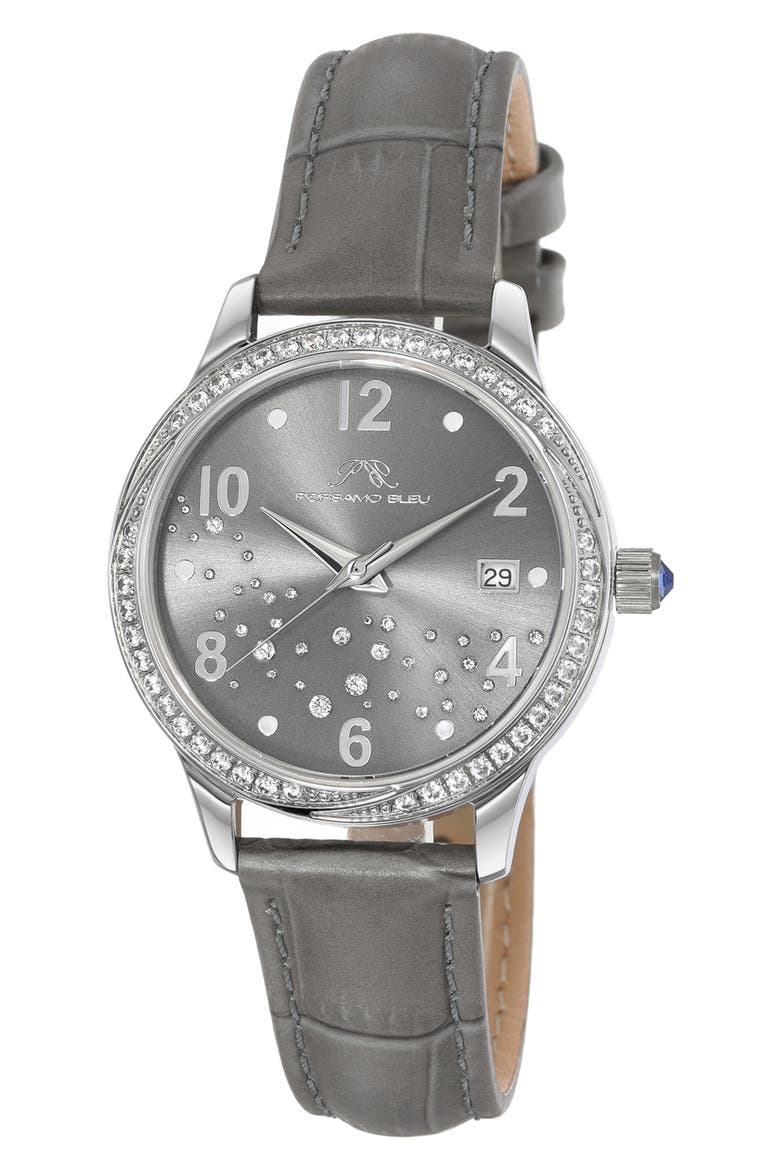 Ruby Sunray Croc Embossed Leather Strap Watch, 34mm, Main, color, SILVER/GREY